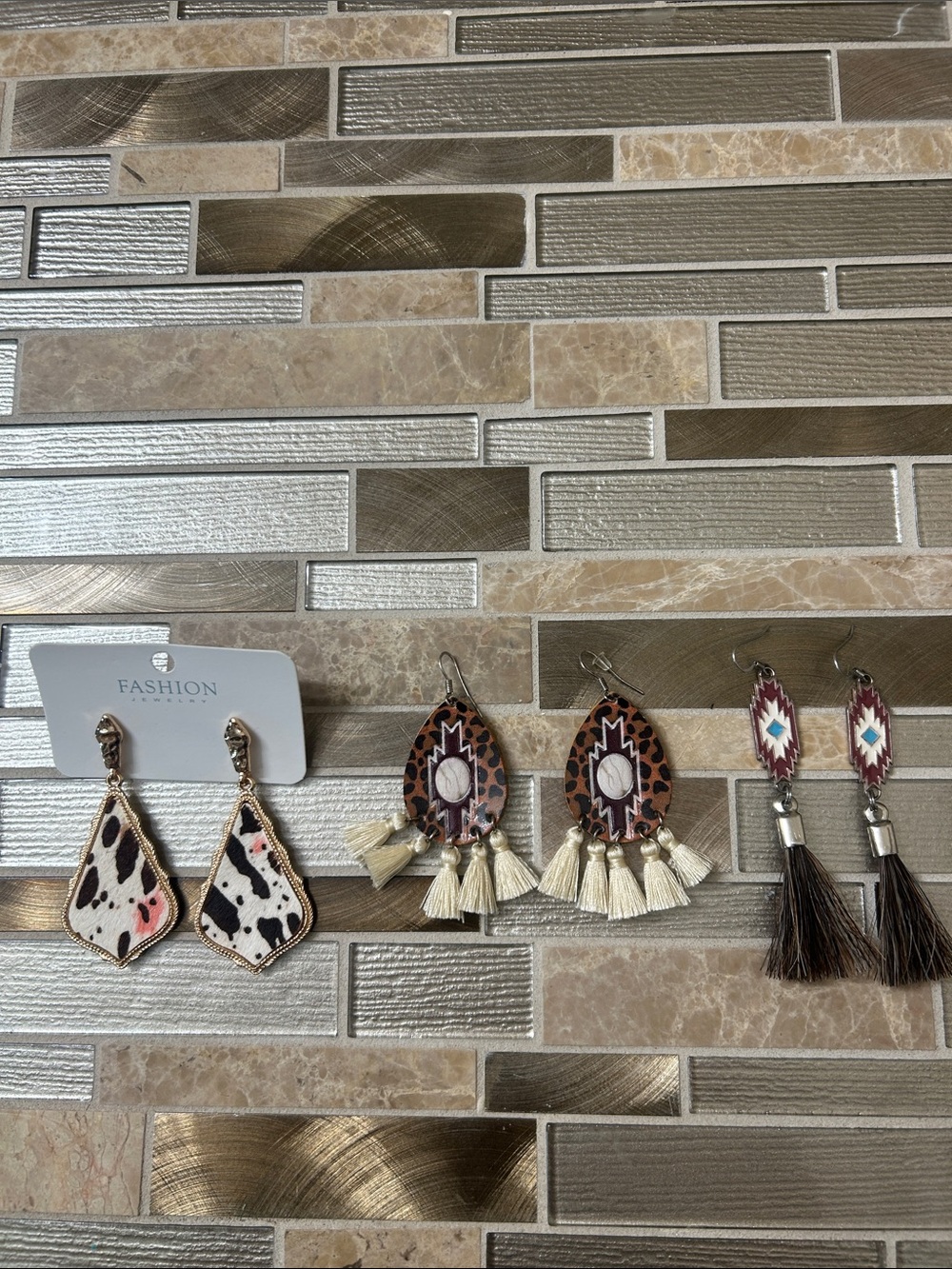 Fashion Jewelry Neutral & Brown Tassel Earring Trio